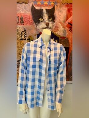 Equipment Blue and White Check silk Button-Down Blouse S-M